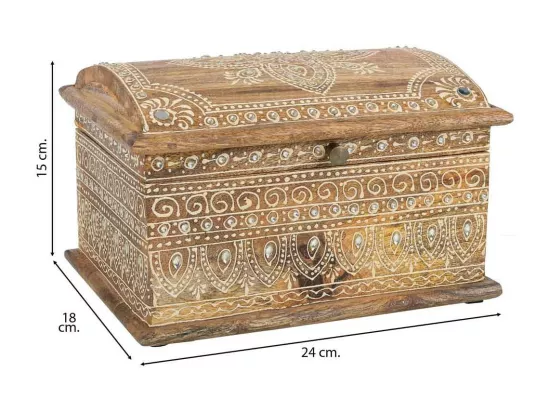 Coffret à bijoux en bois peint artisanal marron 24x18x15h