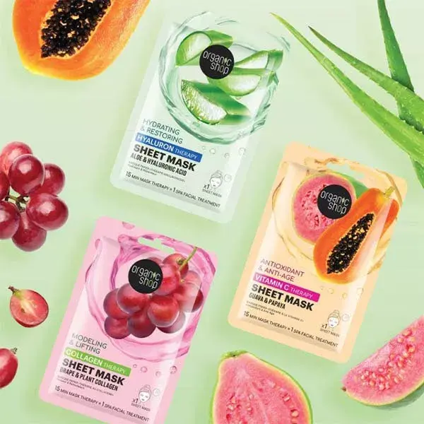 Máscara Facial Hidratante e Reparadora Organic Shop - Aloe Vera e Ácido Hialurônico