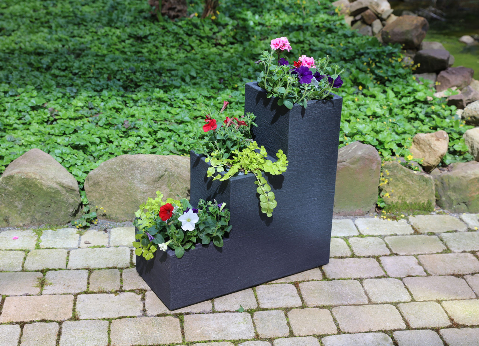 Kubus Treppentopf 59x27cm Anthrazit