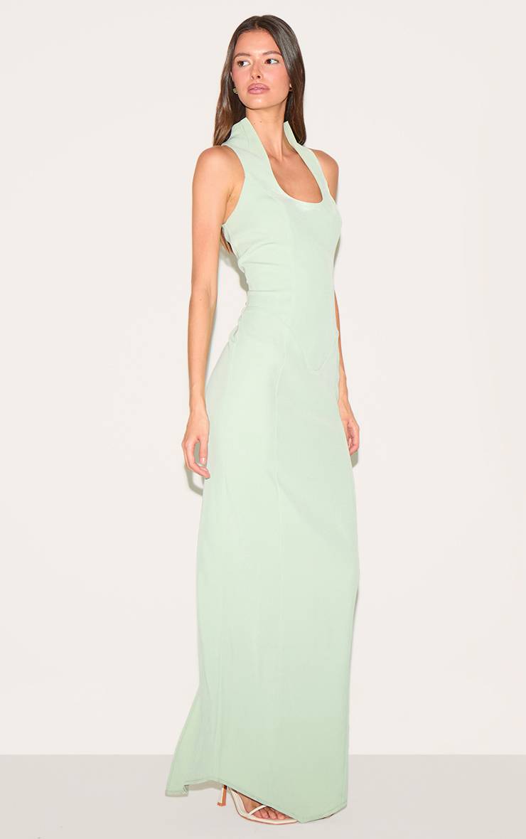 Pale Lime Robe Longue Tissée Vert Menthe À Encolure Dégagée