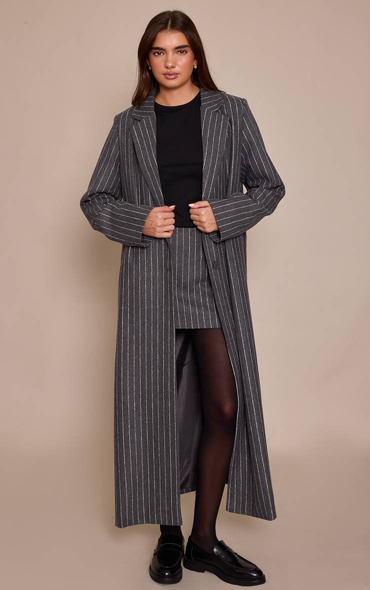 Gris Manteau Aspect Laine À Carreaux Tartan
