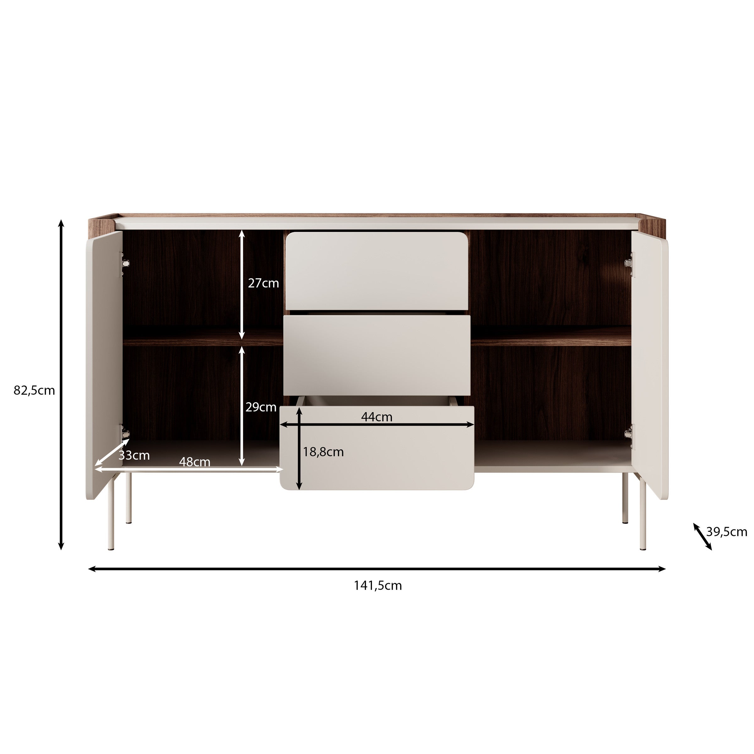 Meubella - Lux - Dressoir - Zwart - 142x40x83 cm