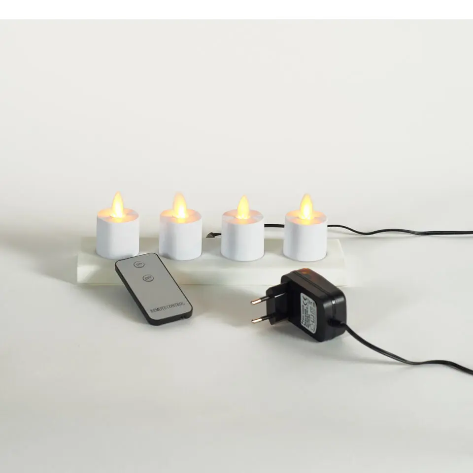 Anna's Collection Oplaadbare LED theelichtjes - 4x - wit - H6 cm