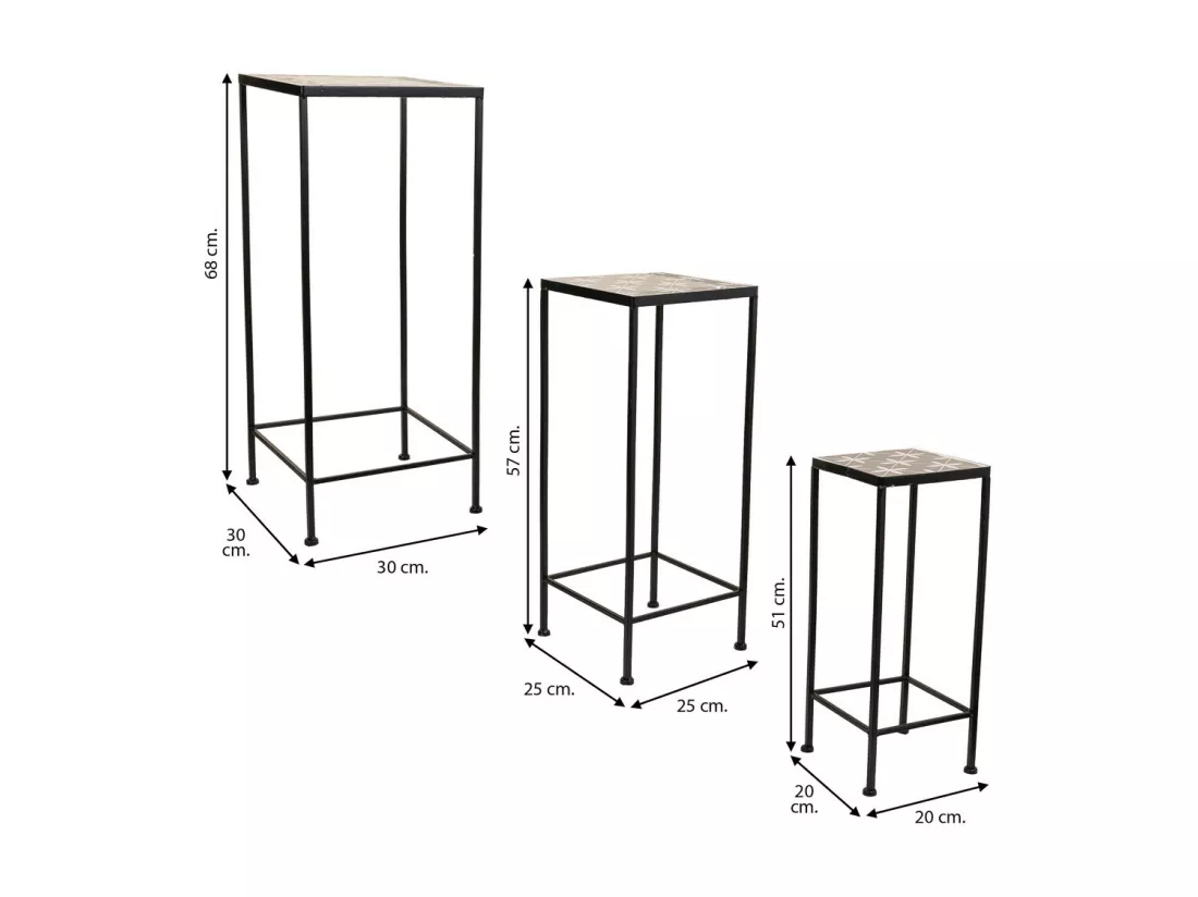 Ensemble de 3 supports de pots de fleurs en métal noir