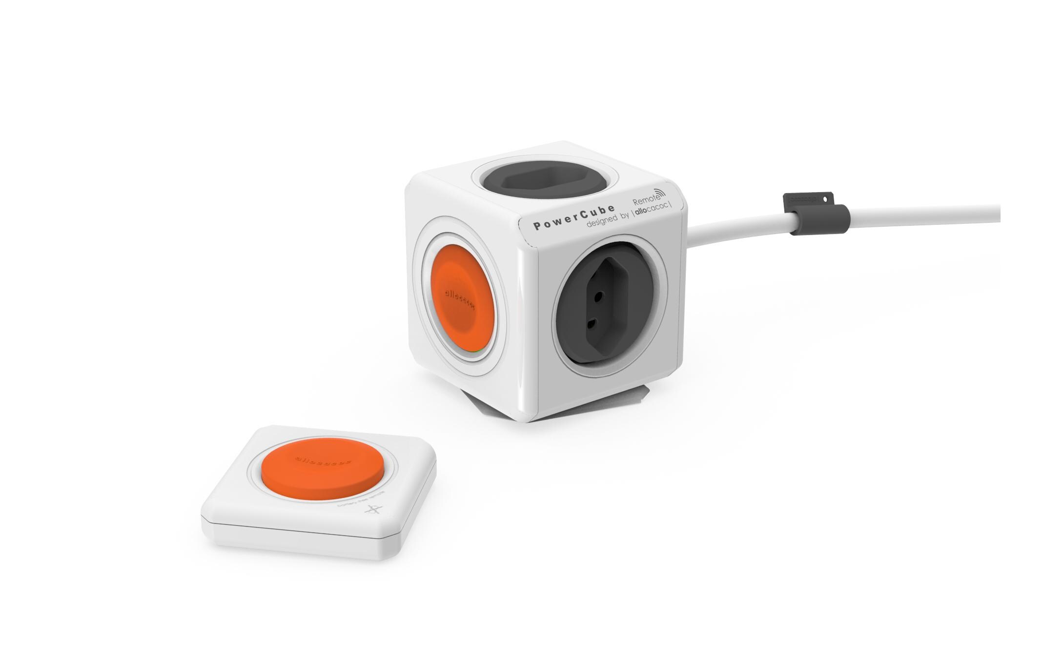 Tischsteckdosenleiste PowerCube Extended remote 4x T13Mehrfachstecker im stylischen Würfel-Design mit Fernbedienung