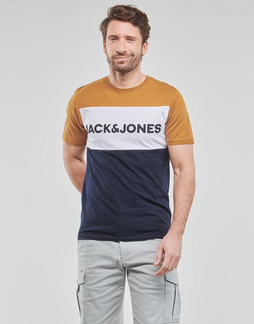 Jack & Jones - JJELOGO BLOCKING TEE SS - Jaune / Blanc / Marine