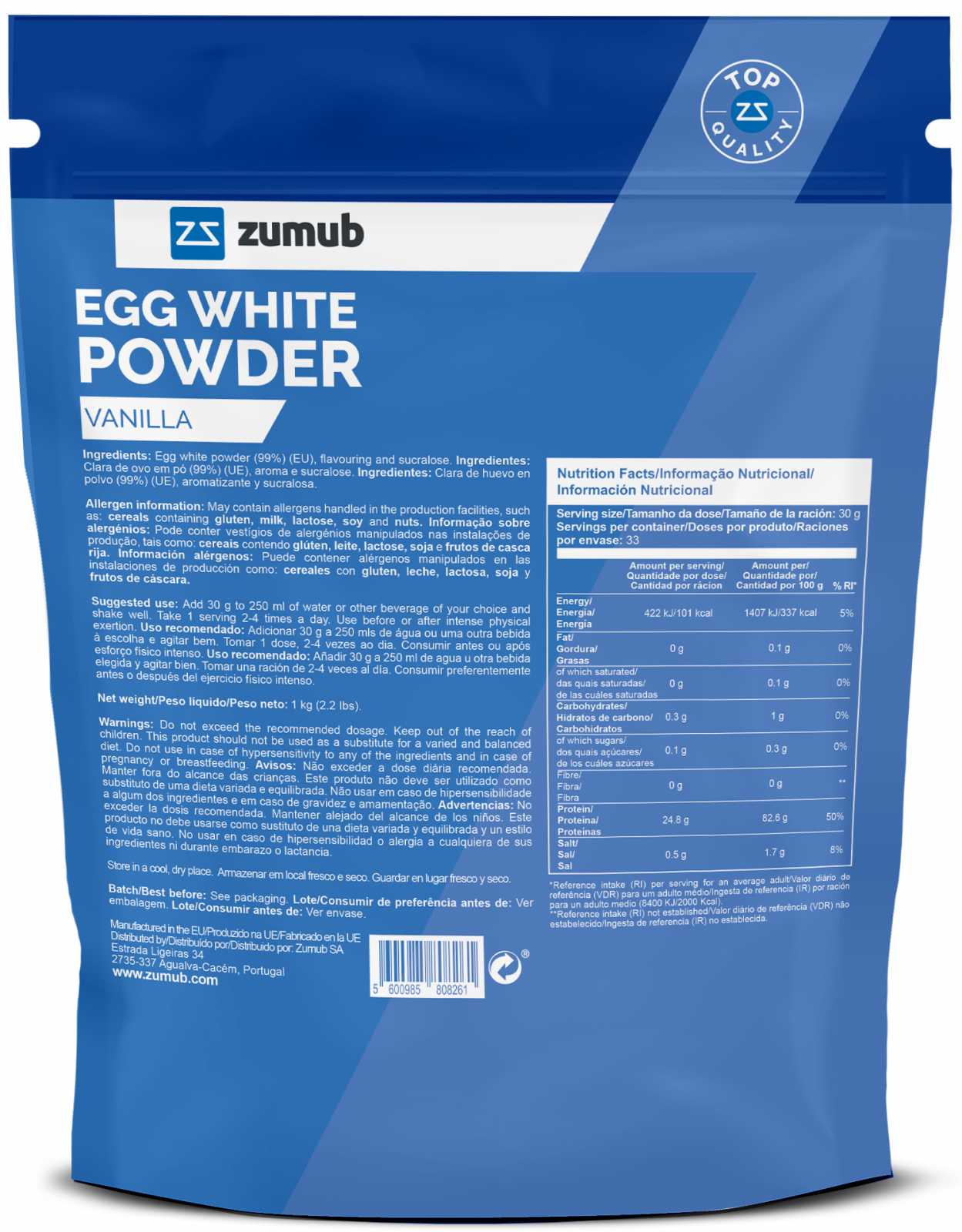 Proteína em pó de clara de ovo Zumub 500g