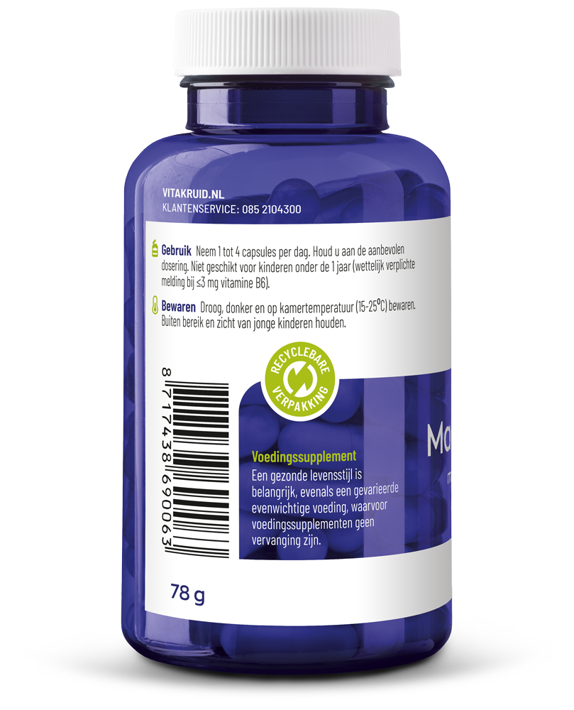 Vitakruid Magnesium Tauraat Met Vitamine B6 (P-5-P) (90 vega capsules)