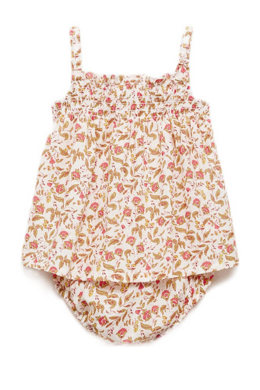 Mango Kids baby jurk + bloomer broekje groen/beige/roze