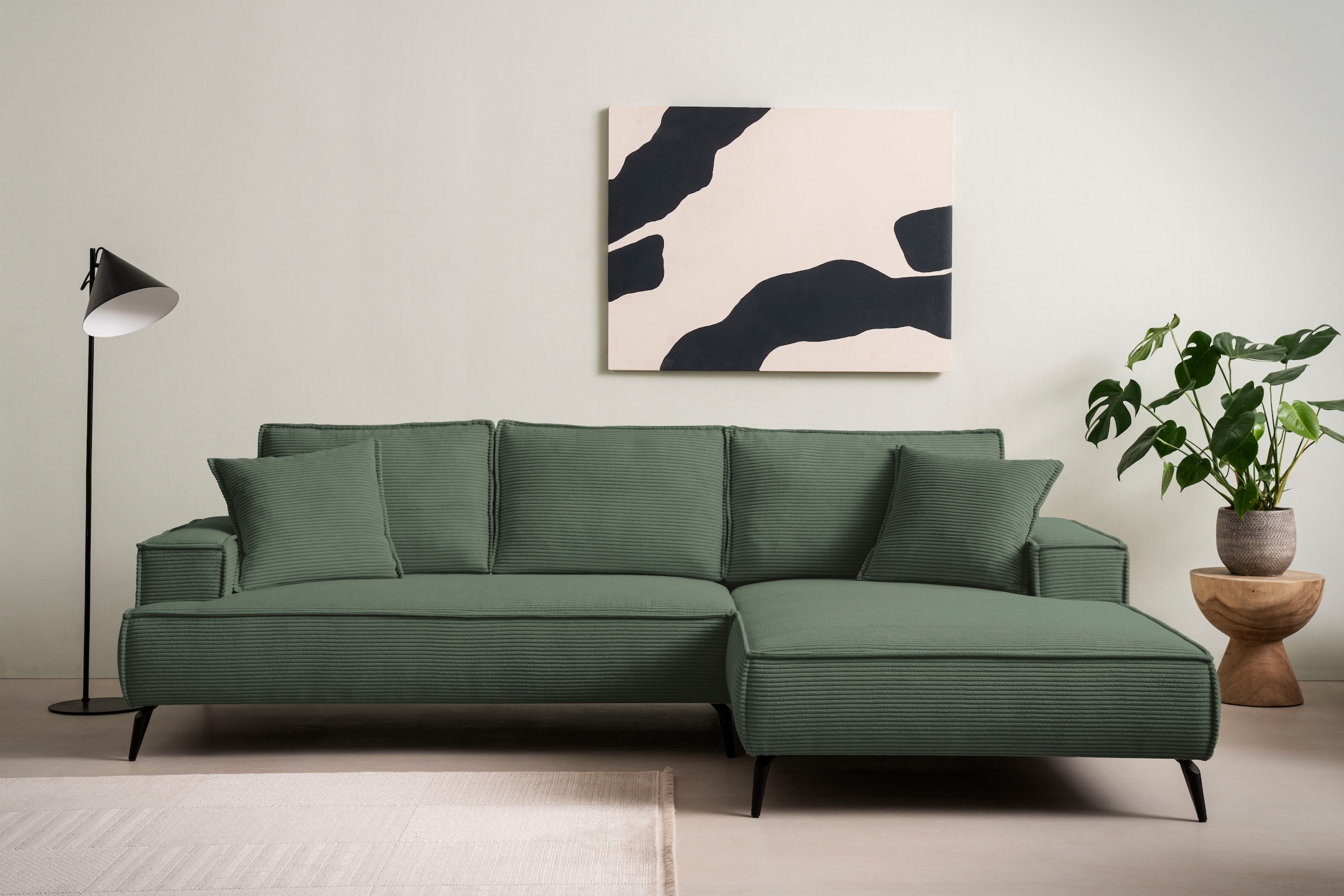 Home affaire Ecksofa »TVINNU, L-Form, 275cm, in Cord und Leinenoptik« wahlweise Recamiere rechts/links, schwarze Füsse, bequemer Sitzkomfort