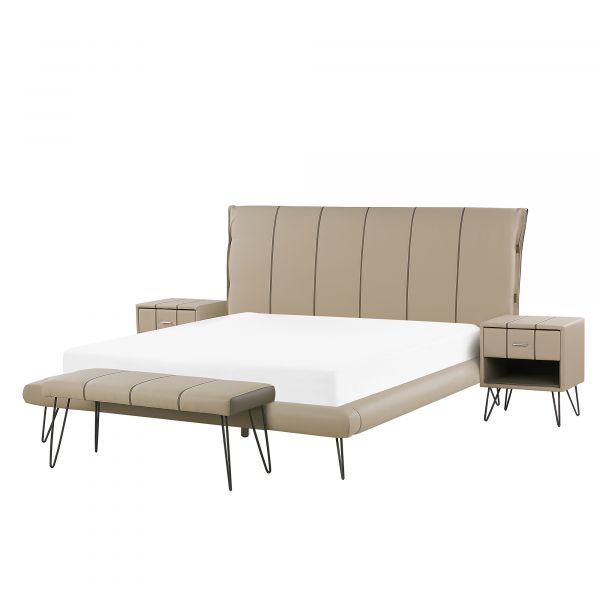 Beliani Conjunto de Quarto de Dormir Betin de Pele Sintética Creme 200x230x118