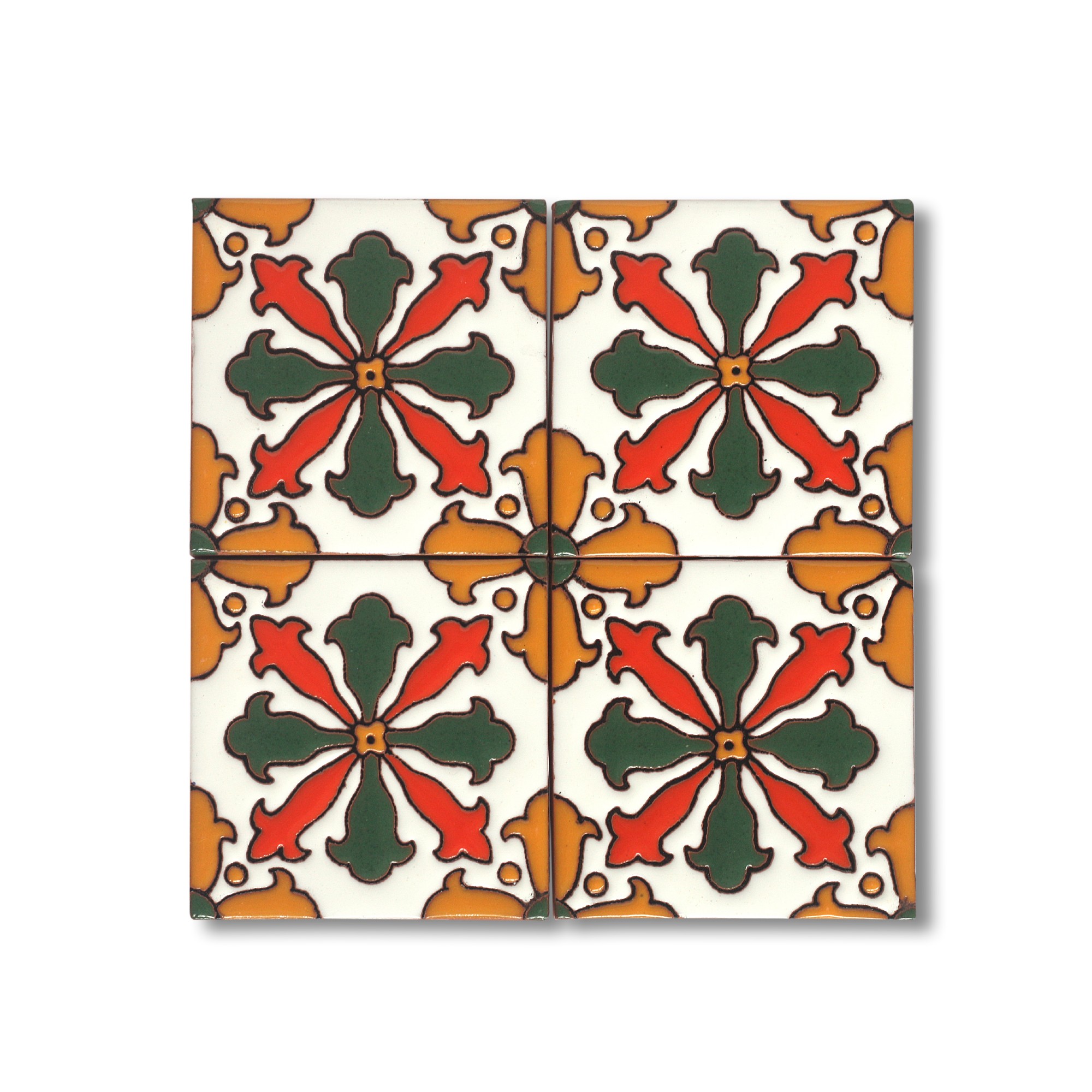 Reliefkachel 'Monclova', grün, rot, T 10 cm, B 10 cm, H 0,5 cm von fischer's lagerhaus