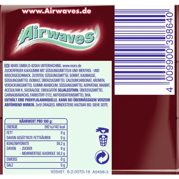 Cherry Menthol, zuckerfreier Kaugummi