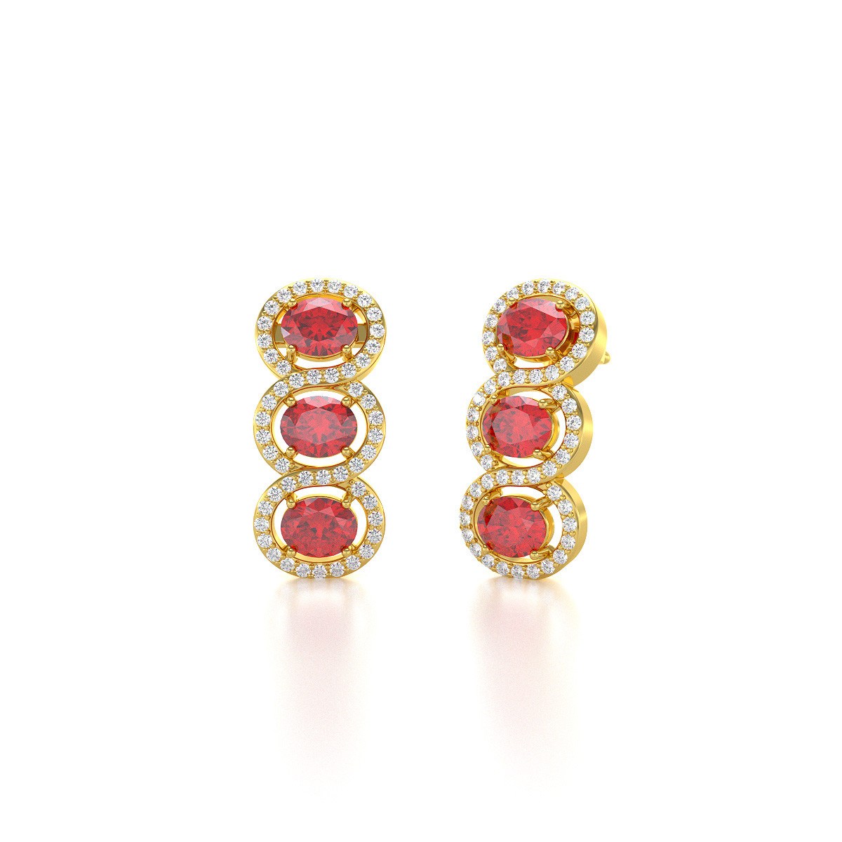 Boucles d'oreilles ADEN Or 585  Jaune Rubis forme Ovale et Diamants 4.55grs