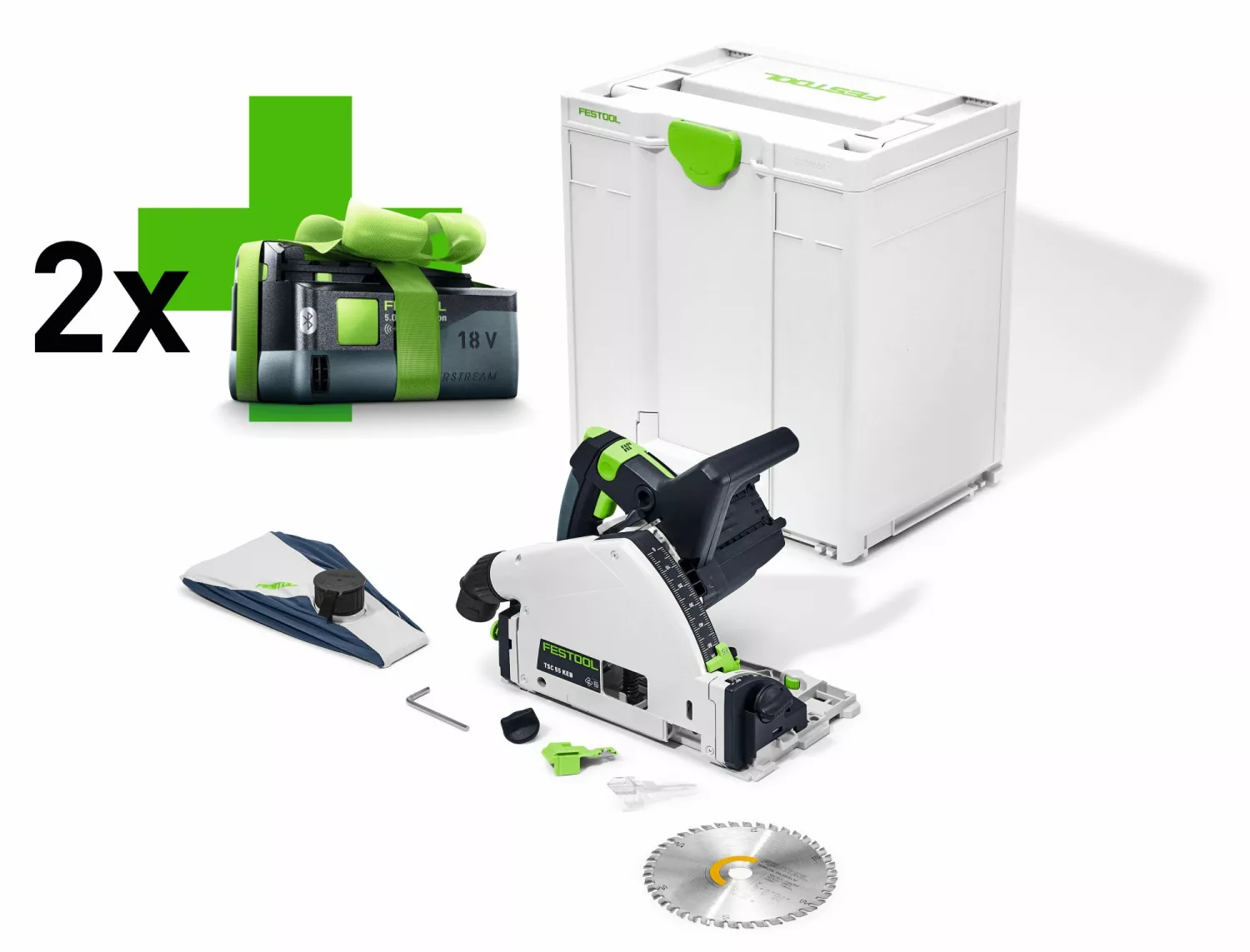 Festool TSC 55 KEB-Basic 18V Li-Ion accu Invalcirkelzaag in systainer - met 2x 5,0Ah accu