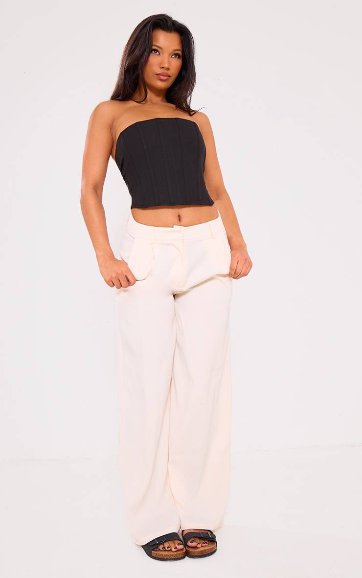 Crème Pantalon Tailleur Droit Haut De Gamme À Pinces