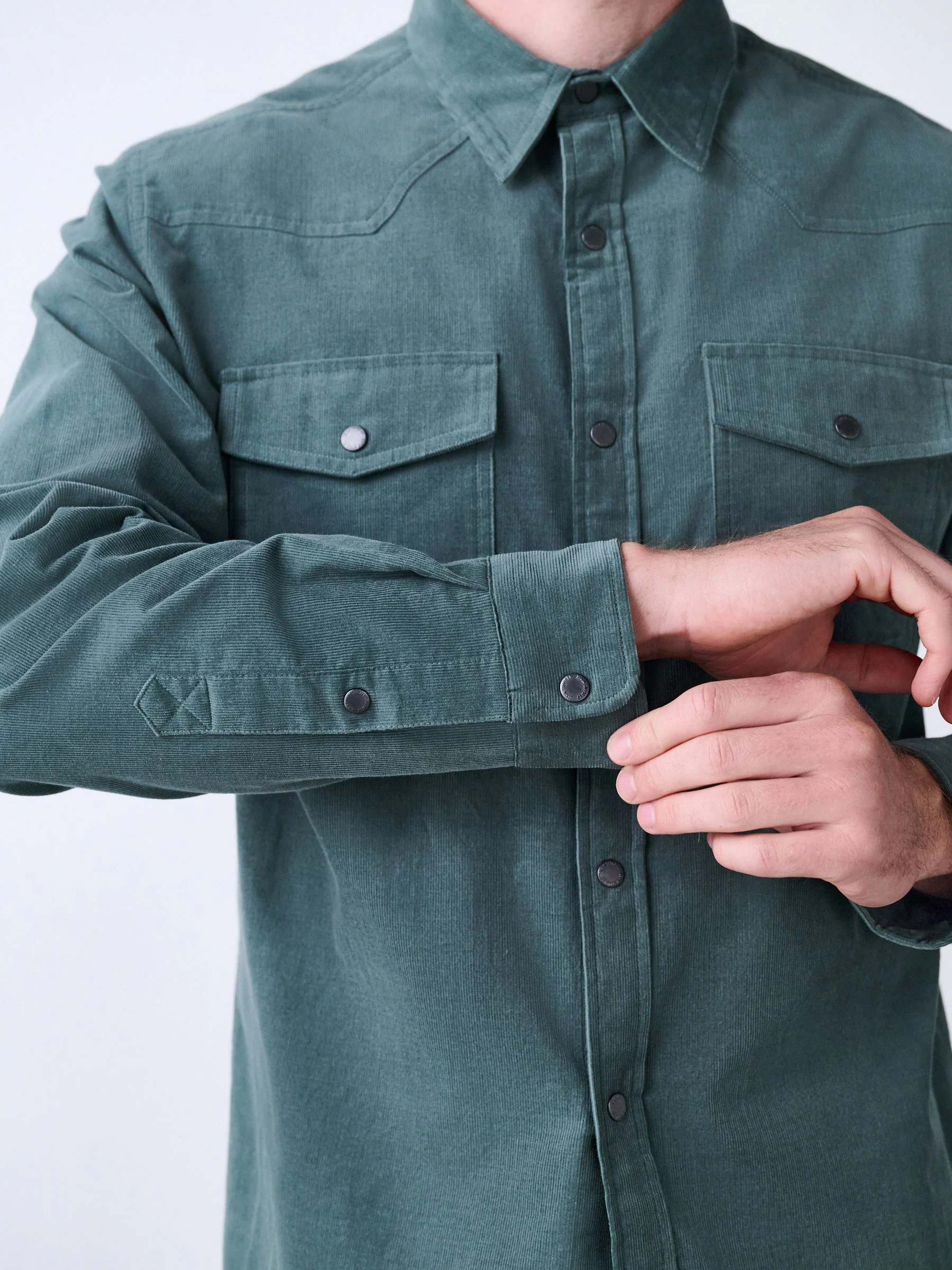 Groen - Overhemd in westernstijl met lange mouwen van corduroy