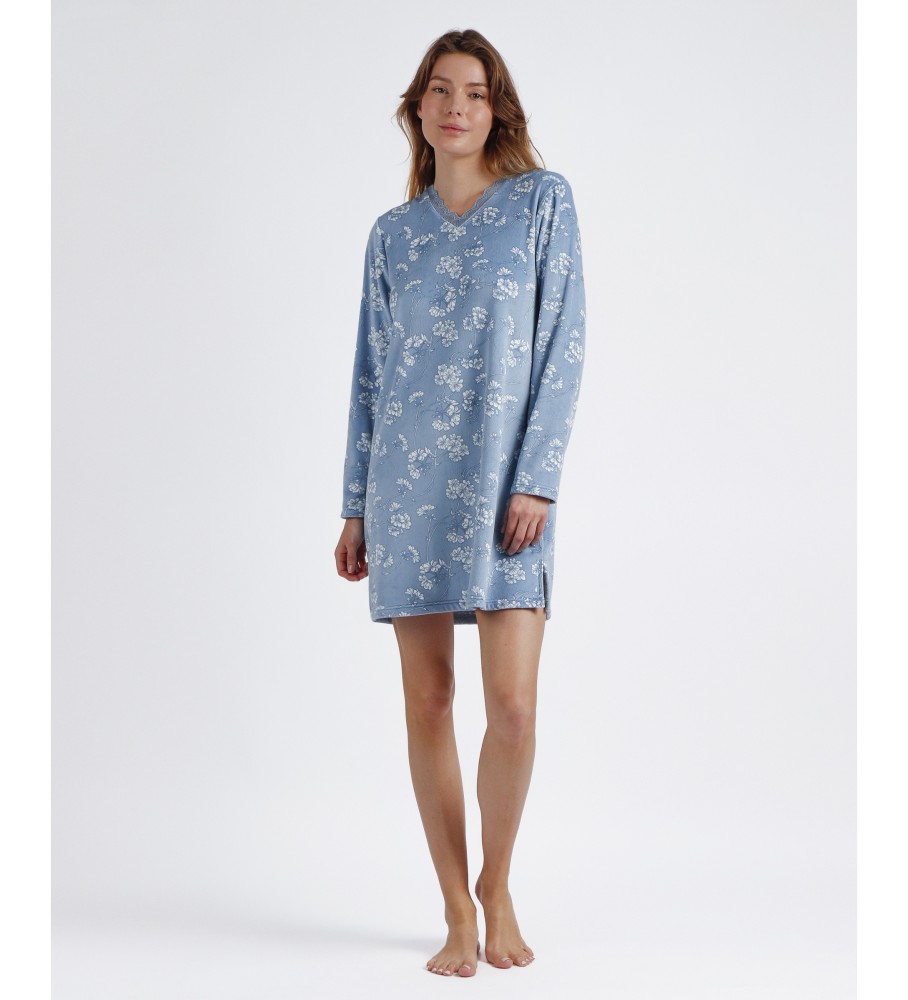 Camisola Admas de manga comprida com estampa floral branca e azul.