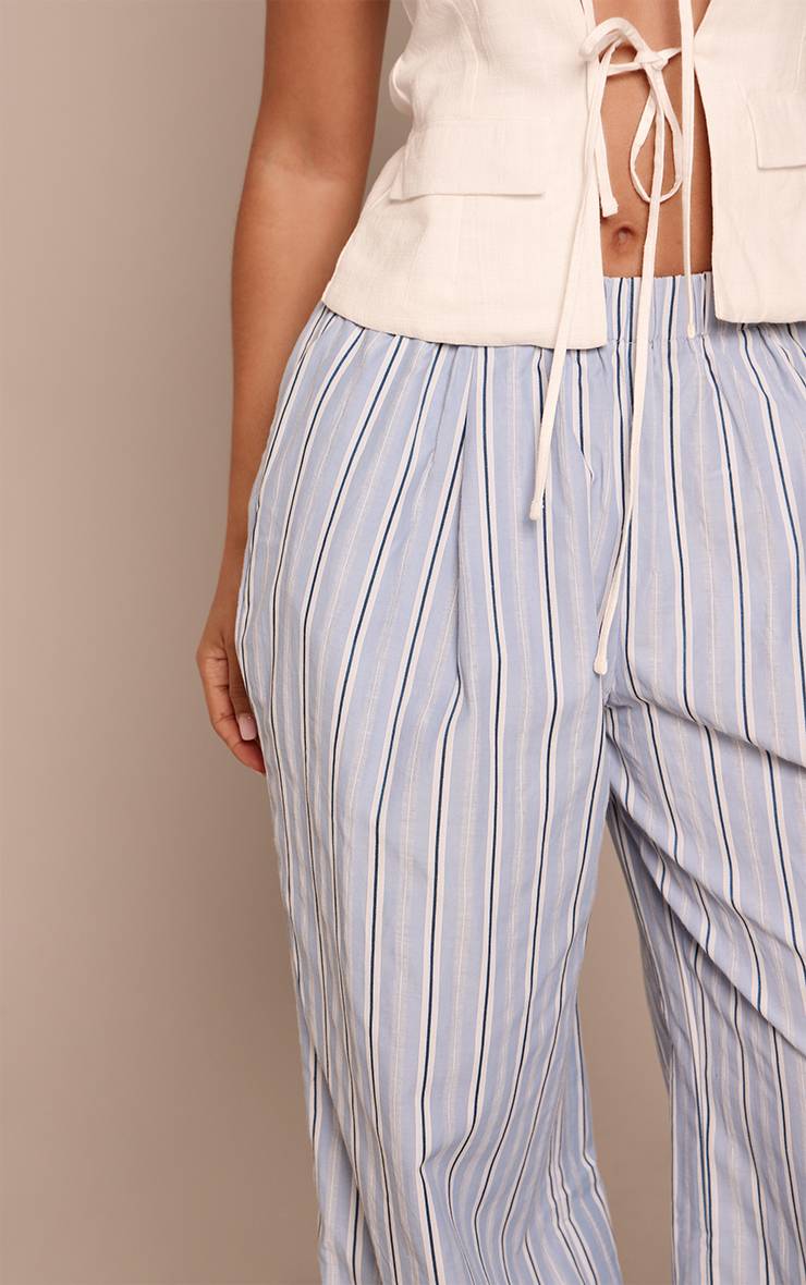 Bleu Pantalon Large À Rayures Fines Taille Élastiquée Petite
