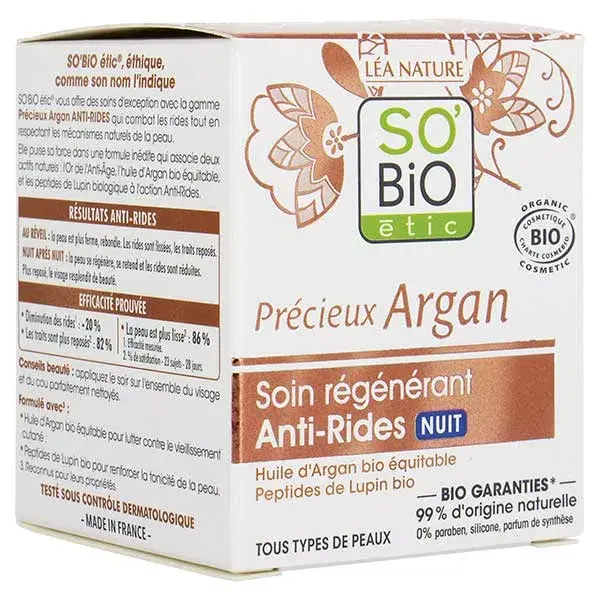Creme Noturno Regenerador Antirrugas So'Bio Étic Precious Argan 50ml