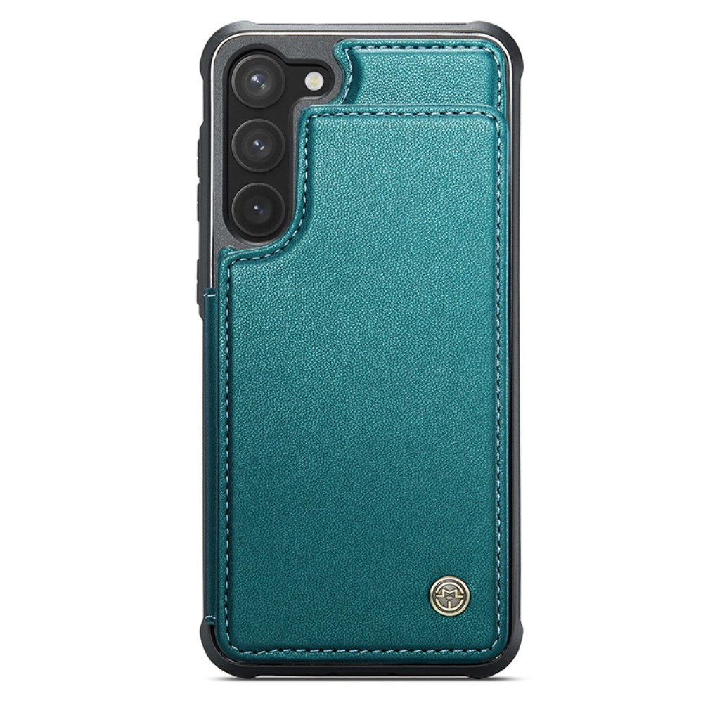 Samsung Galaxy S23 5G Leder Hülle mit Kartenfächern im Litchi Look   Kickstand (RFID Schutz) - Grün