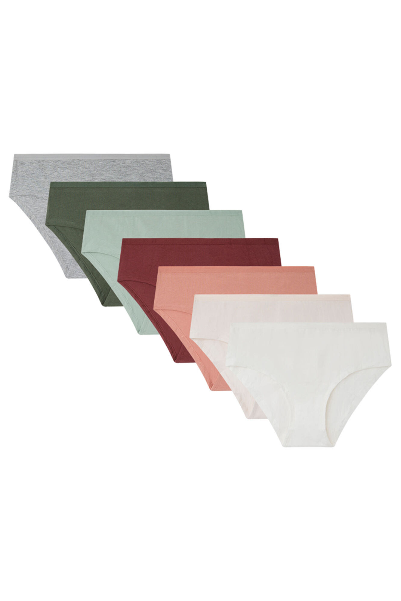 Pacote com 7 calcinhas largas de algodão, multicoloridas.