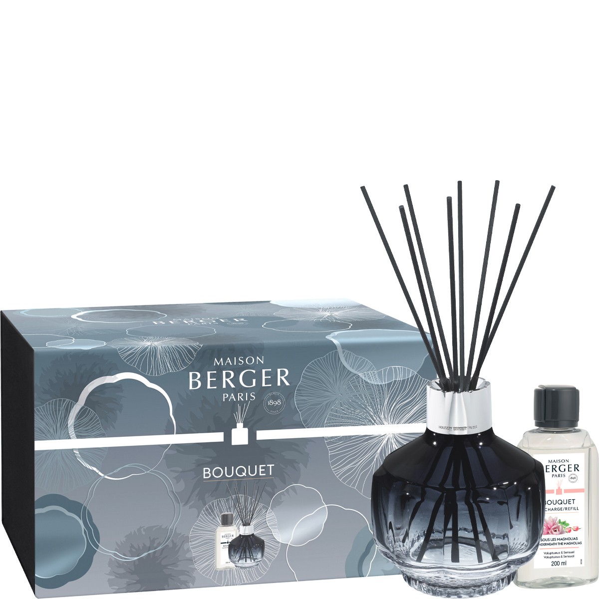 Coffret bouquet parfumé & recharge - Molécule - Sous les magnolias - Bleu  - 200 ml