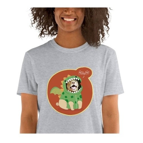 Camiseta feminina Macochula, personalizada com seu animal de estimação, cinza.