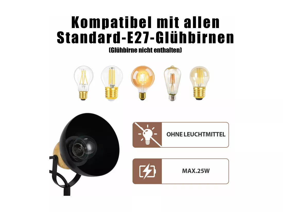 NETTLIFE Spot de plafond vintage noir E27 orientable 350° lampe de couloir rétro métal industriel 3 flammes