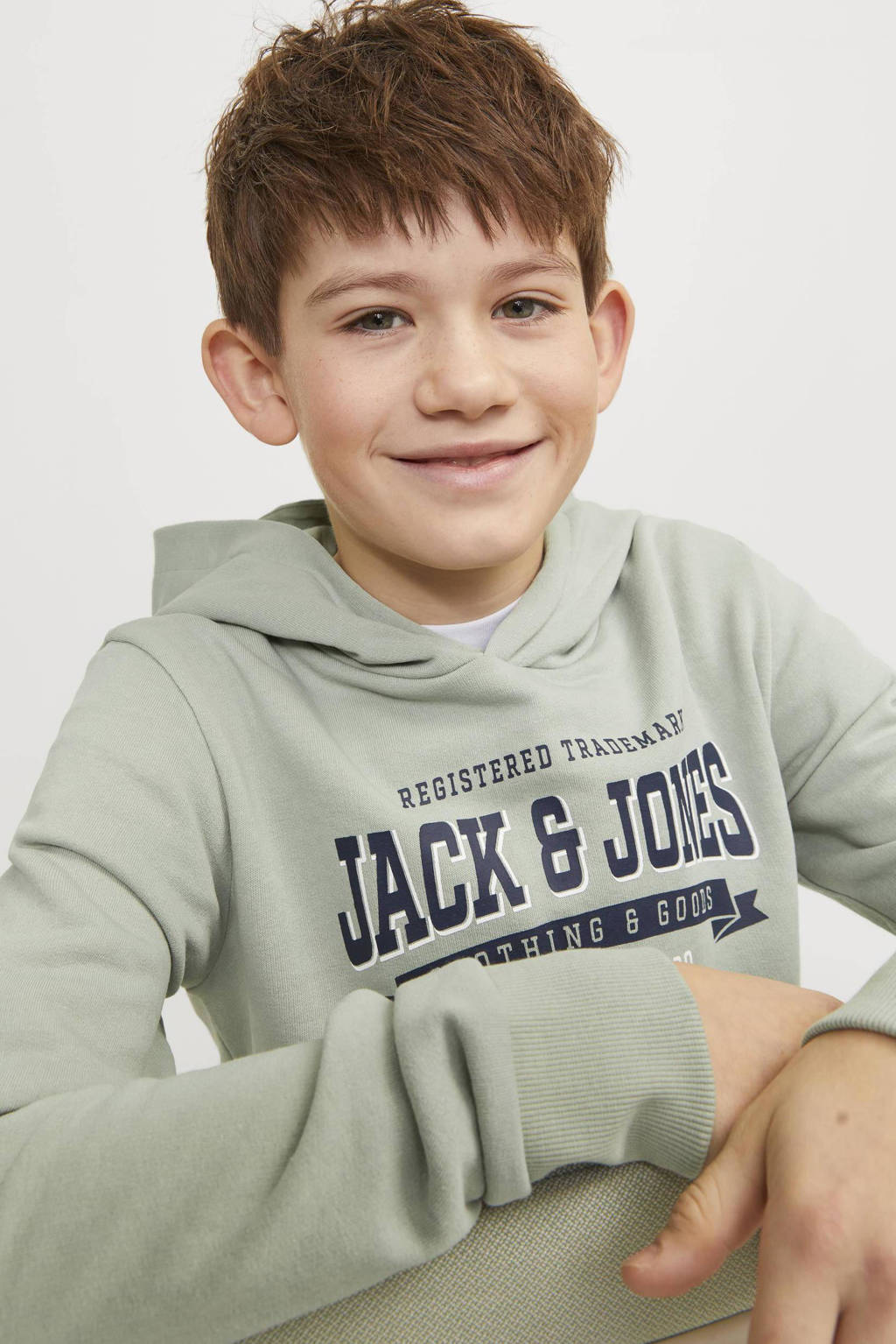 JACK & JONES hoodie JJELOGOmet tekst pistache groen