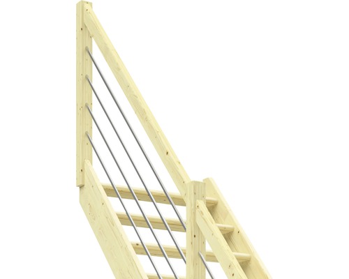Pertura Elenie trapboom, massief sparrenhout, onbehandeld, recht, 83,5 cm, 14 treden / 15 stootborden, leuning