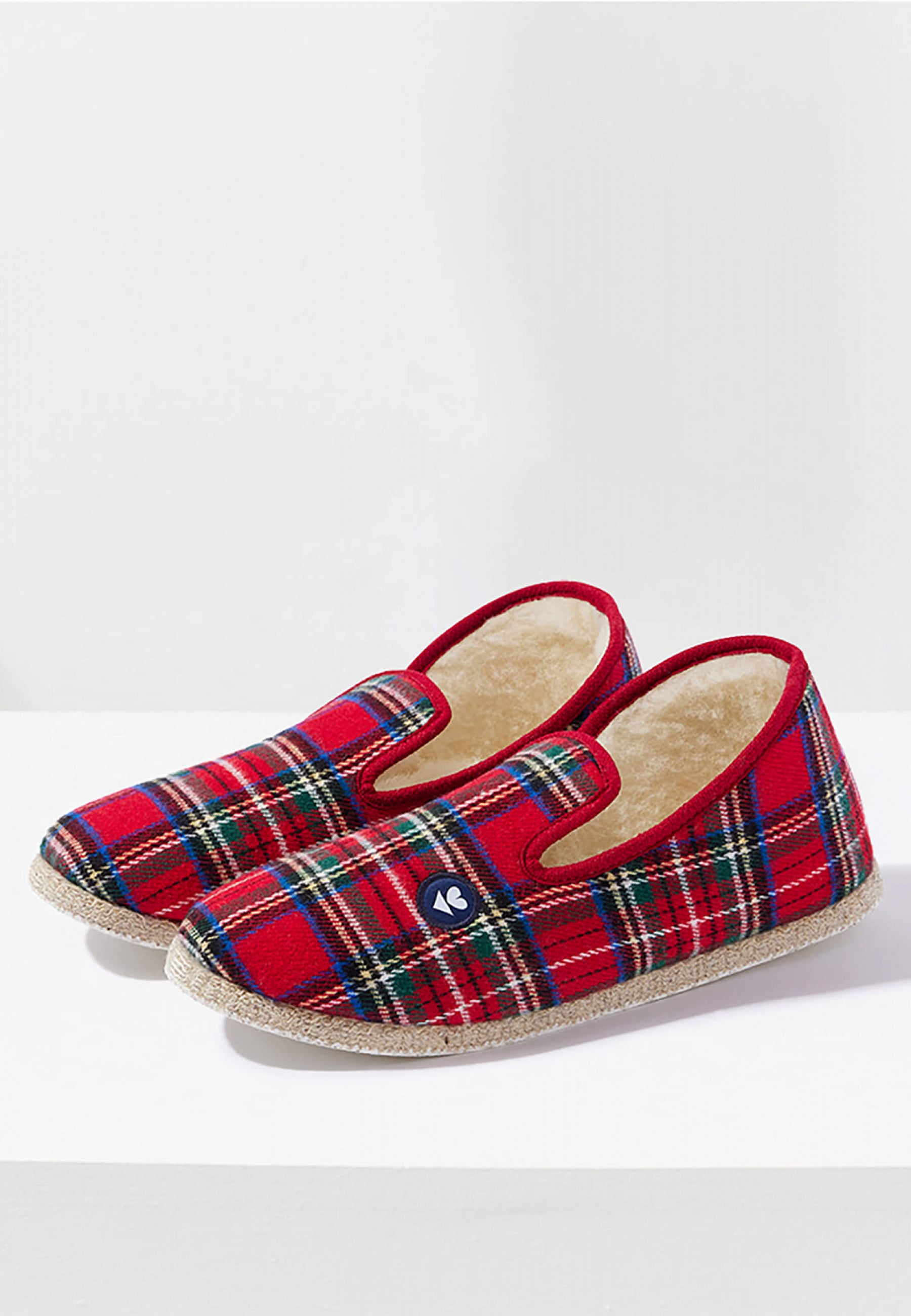 Chaussons d'intérieur en laine-Charentaises Tartan Rouge