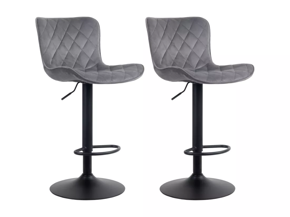 Lot de 2 Tabourets de bar - Velours & Métal - Gris foncé - Emma