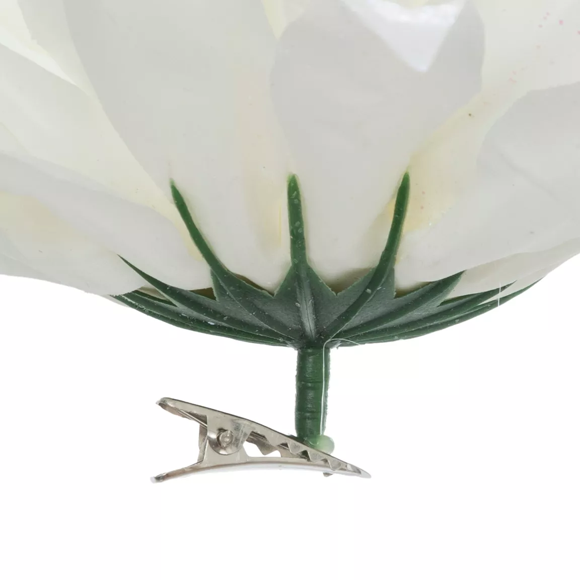 Fleur décorative sur pince (D15 cm) Dahlia Blanc pailleté