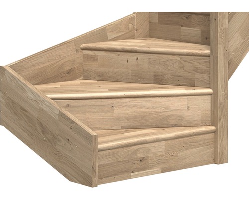 Pertura Elenie eikenhouten trap met stootborden, gelakt, kwartslag, rechtsonder, 83,5 cm, 16 treden / 17 stootborden, balustrade