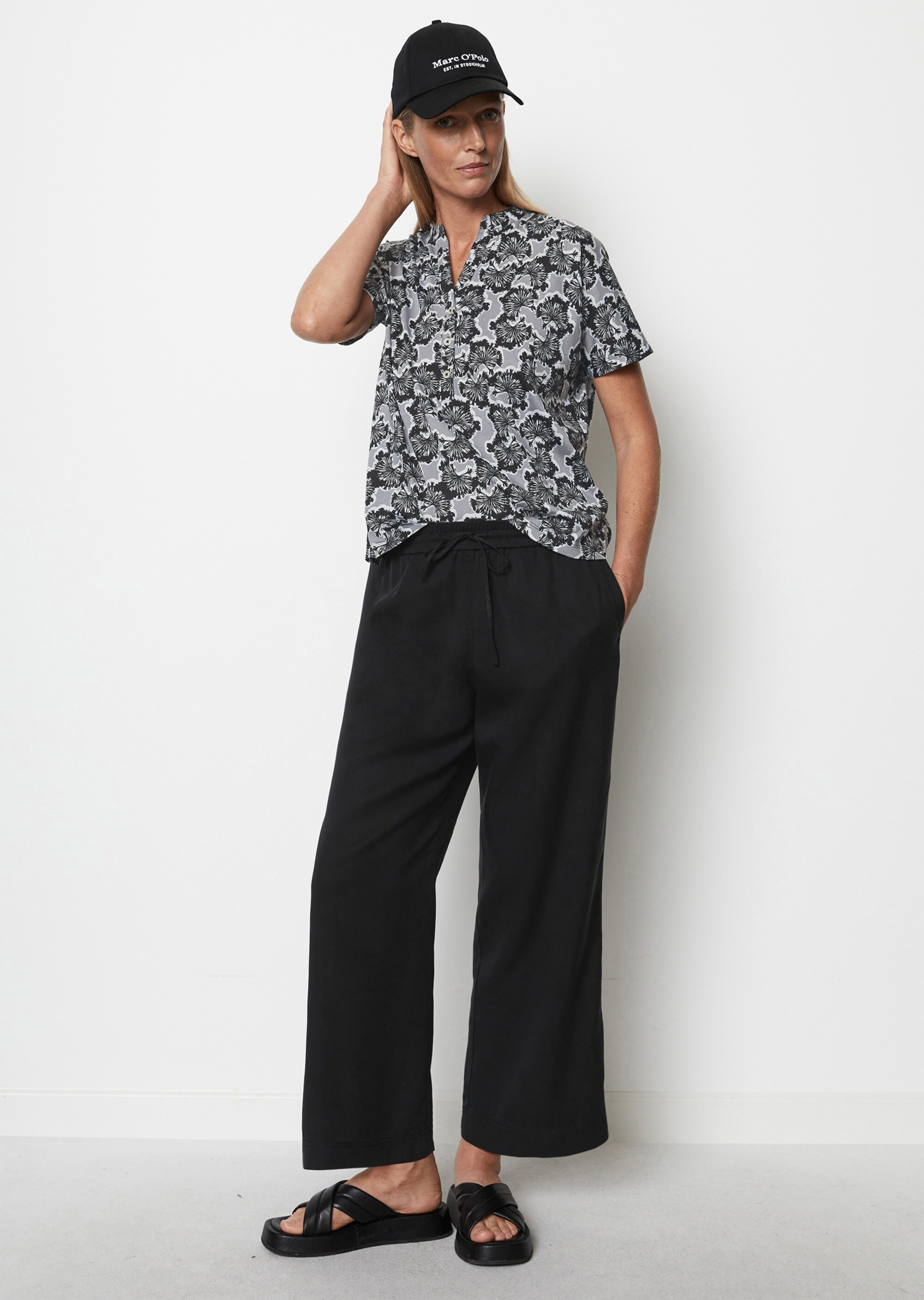 Kurzarm-Jersey-Bluse relaxedaus bedrucktem Single Jersey