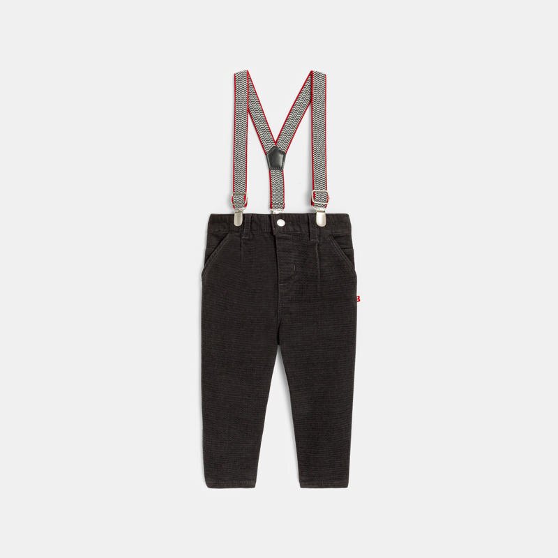 Pantalon velours fantaisie à bretelles amovibles gris bébé garçon Gris ou noir