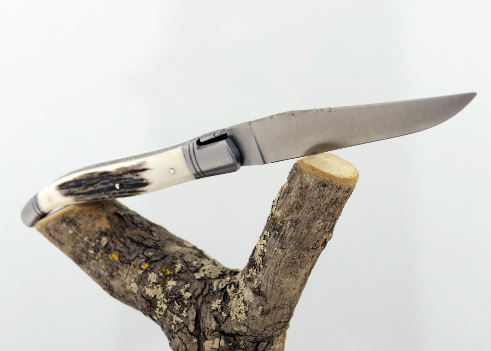 Couteau Laguiole avec un manche en bois de cerf et 2 mitres en acier inoxydable
