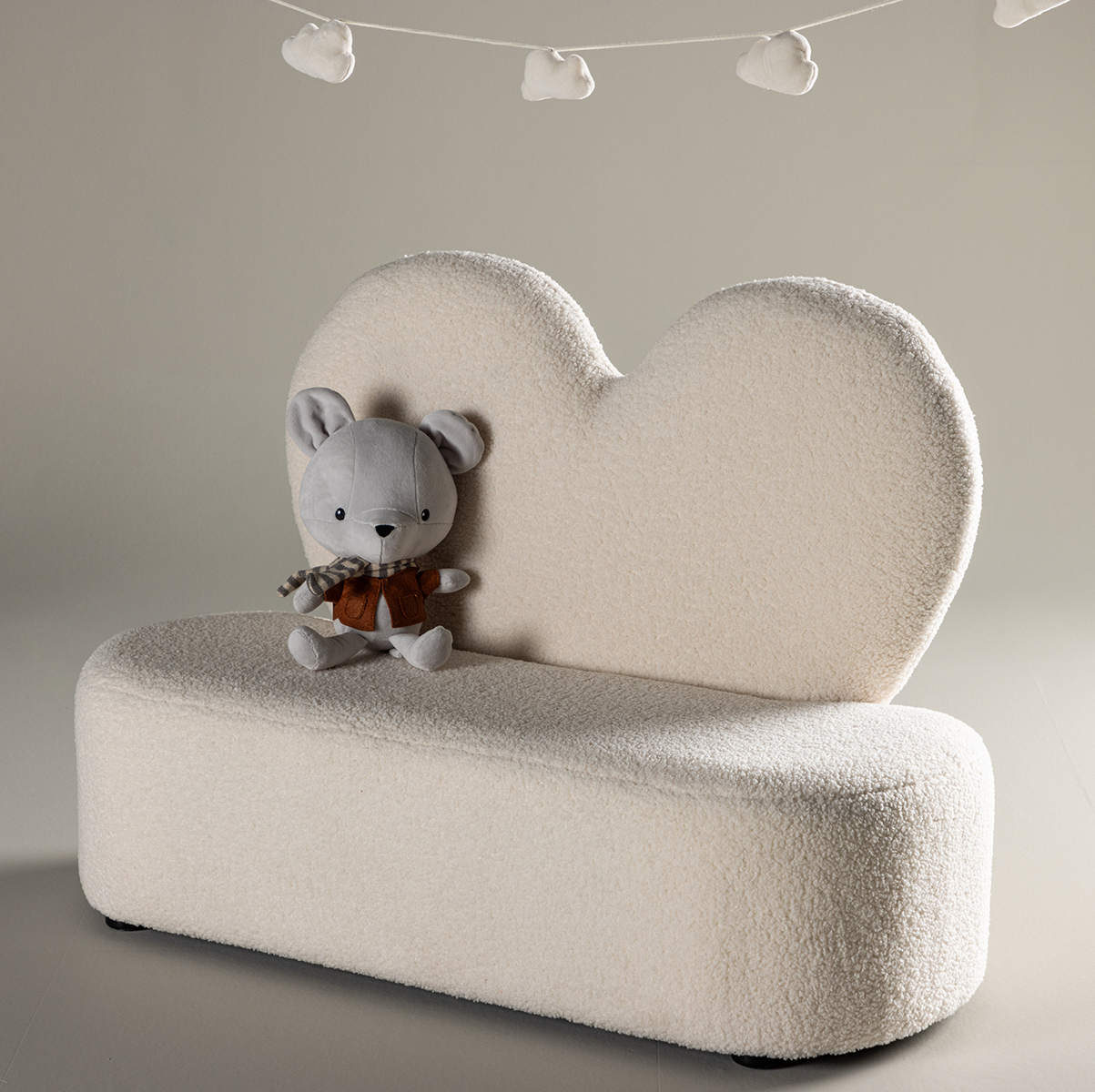 Nest living Aryna teddystof kinderbankje wit