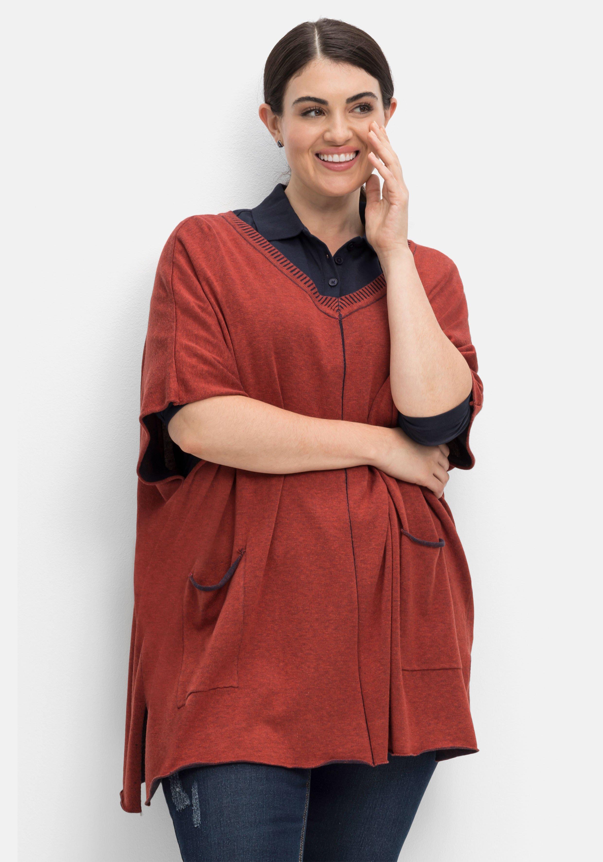 Kurzarmpullover mit V-Ausschnitt und Taschen