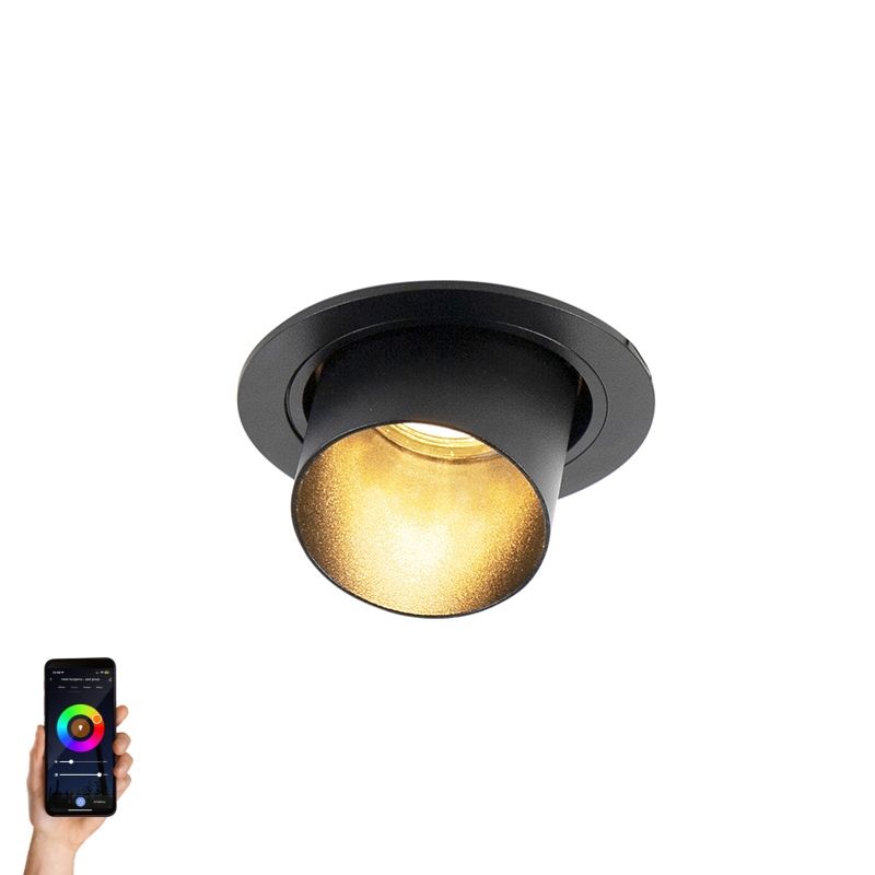 Smart inbouwspot zwart kantelbaar incl. wifi GU10 - Installa