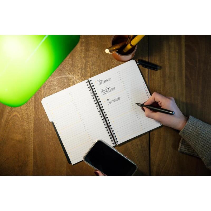 Addressbook Rhodiactive 90g reliure intégrale A5 160 pages pré-imprimé non micropreforé + poche - Noir