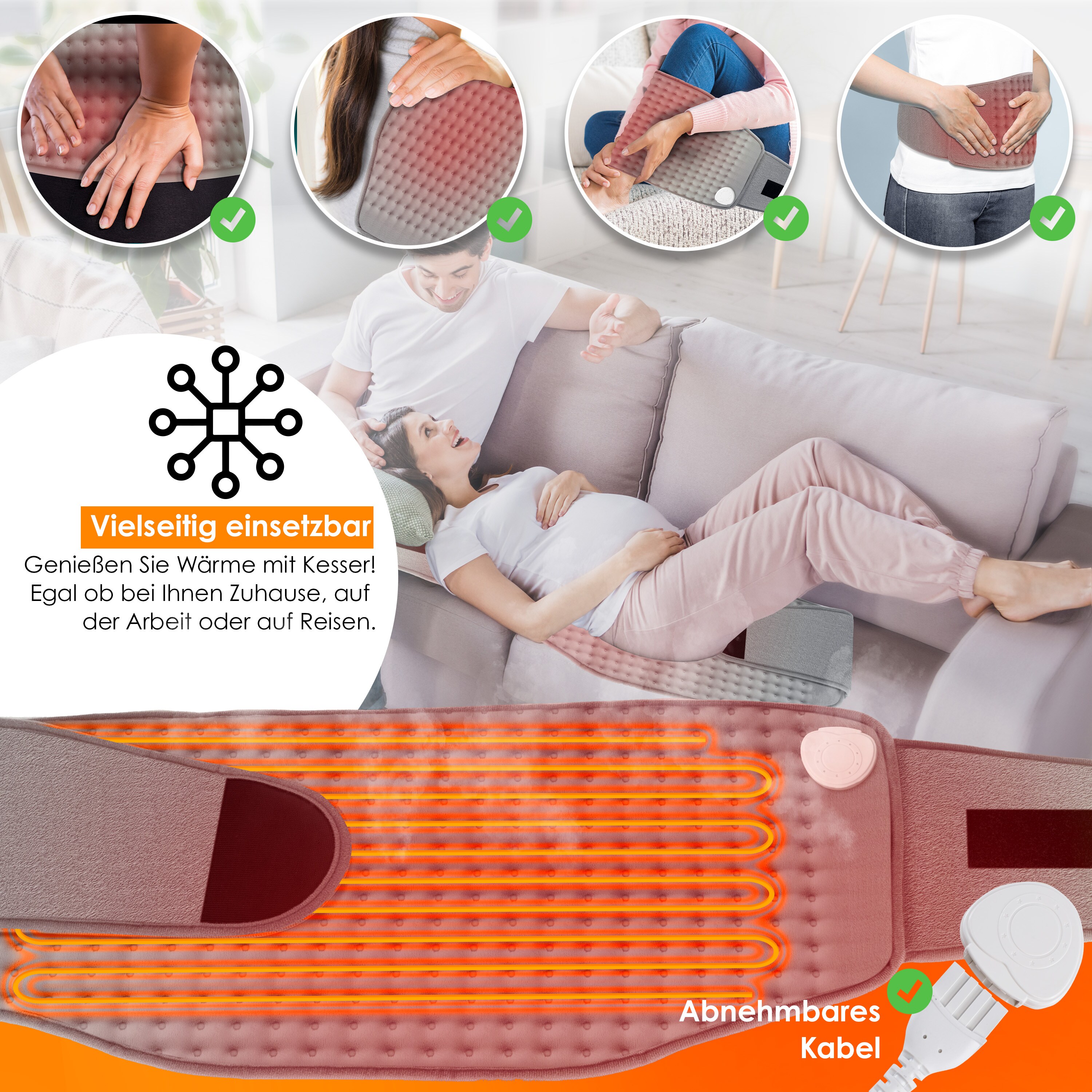 KESSER® Heizkissen elektrisch für Bauch und Rücken Inkl. Tasche - Heizgürtel mit 3 Temperaturstufen & Abschaltautomatik - Wärmegürtel mit verstellbarem Band und Klettverschluss
