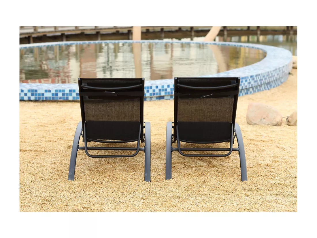 Lot de 2 transats de jardin noir BAHIA