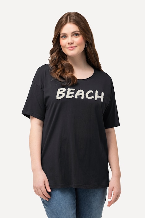 T-Shirt, Frottee-Schriftzug, Oversized, Rundhals, Halbarm