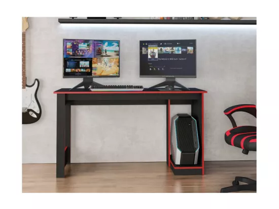 Bureau Gamer Noir Chants Rouges 1 Caisson UC L 136 H 75 P 54 cm
