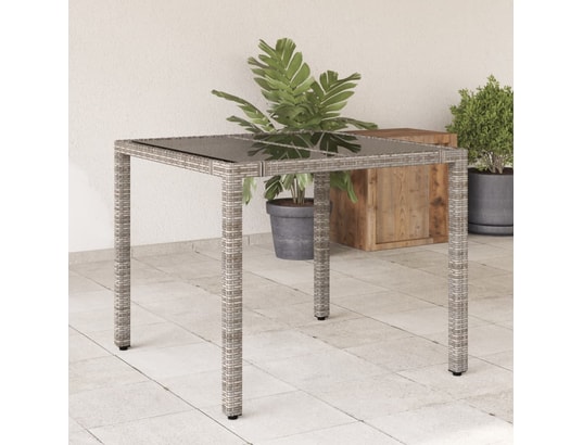 VIDAXL - Table de jardin dessus en verre gris 90x90x75 cm résine tres...