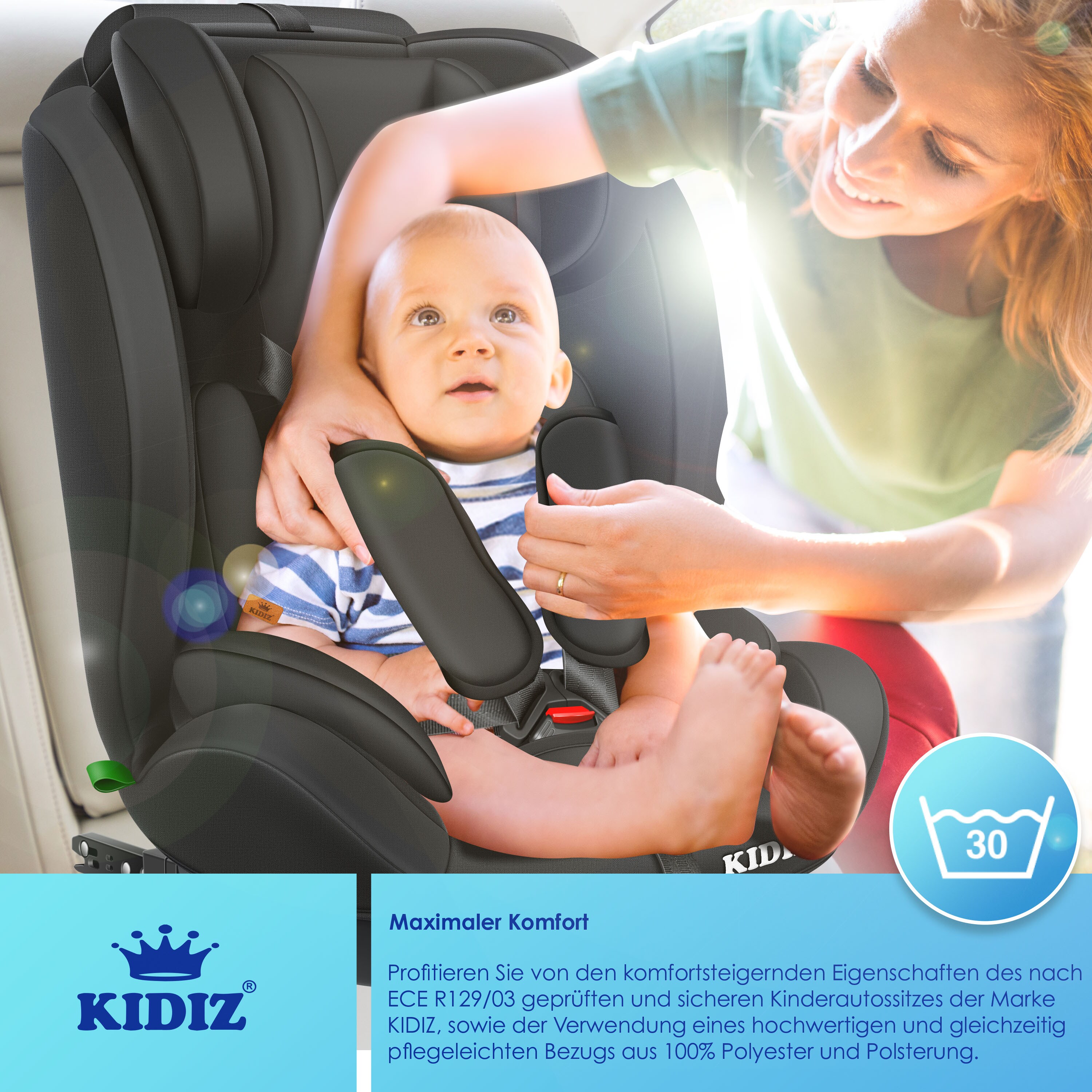 KIDIZ® Autokindersitz Premium Kinderautositz Gruppe 1+2+3, 9-36 kg 5-Punkt-Sicherheitsgurt, Autositz, Kindersitz, Einstellbare Kopfstütze, Mitwachsende Sitzerhöhung 1-12 Jahre, Stabil und Sicher