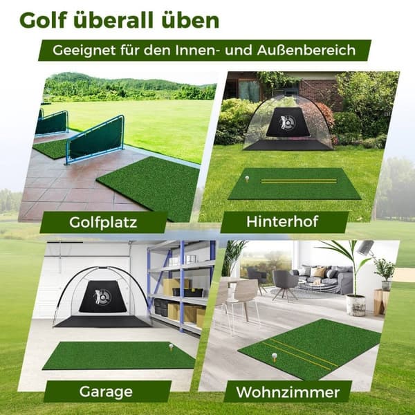 Golfslagmatte med 2 gummi-tees, 2 justeringsstaver og 6 tee-posisjoner, 152 x 92 cm, tykkelse 32 mm