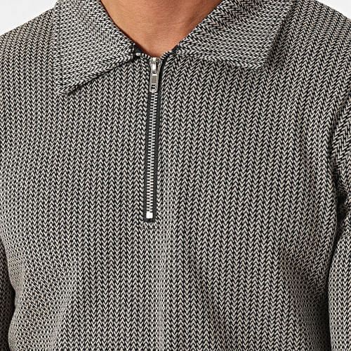 Polo Manches Longues Beige Noir